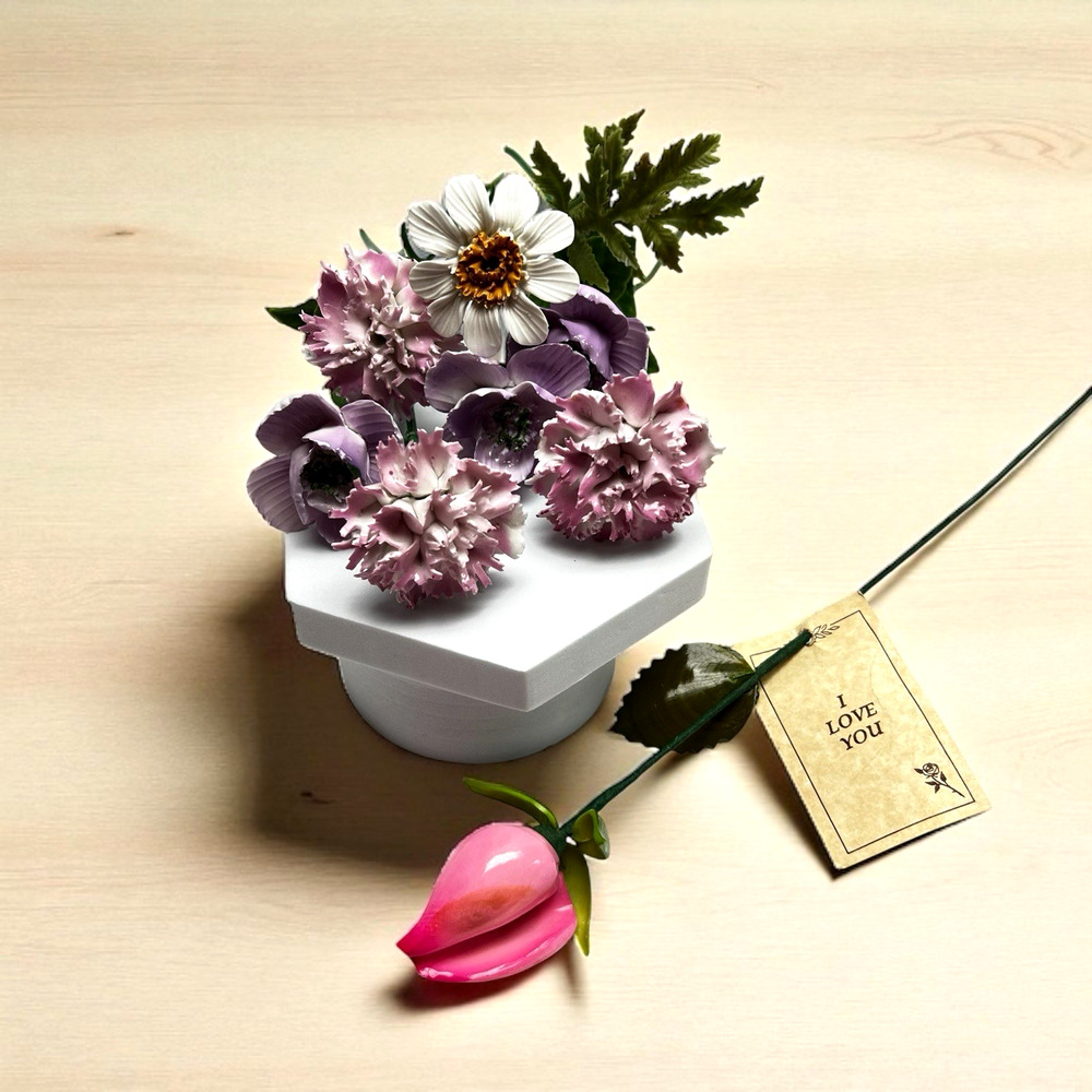 Coquina Seashell Flowers Art Arrangement The Shellhouse Pink Long Stem Rose
